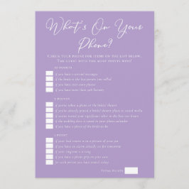 Tarjeta Lilac Purple What's On Your Phone Bridal Shower