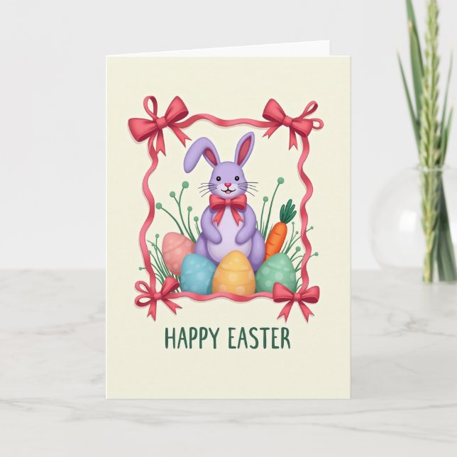 Tarjeta Lilac Rabbit Bow Pattern Card (Anverso)