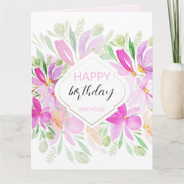 Tarjeta Lilac rosa moderno Boho acuarela Floral
