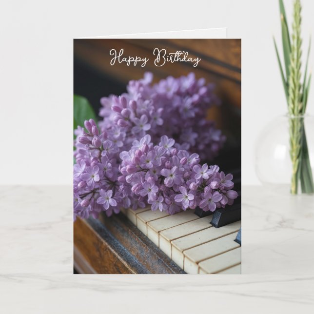 Tarjeta Lilacs De Cumpleaños En Claves Antiguas De Piano (Anverso)