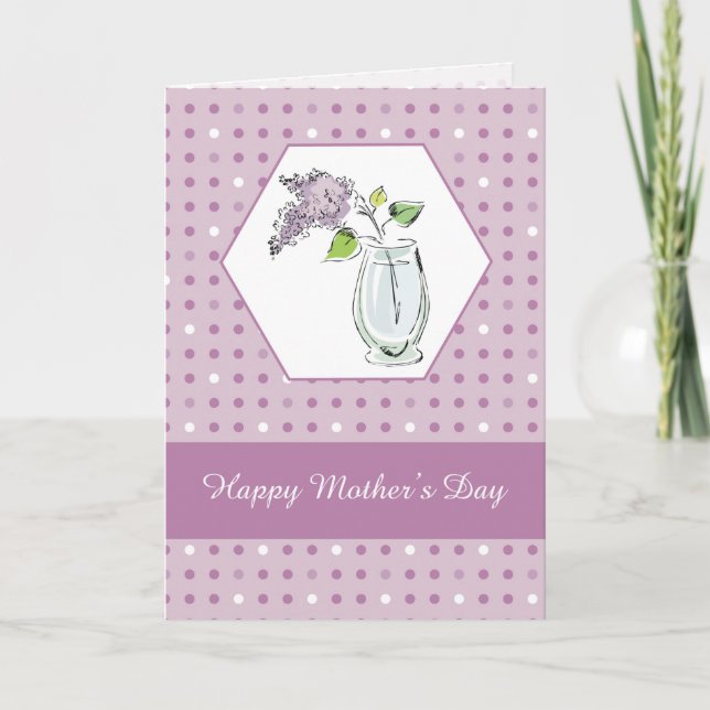 Tarjeta Lilacs de Día de la Madre tardío en vasos (Anverso)