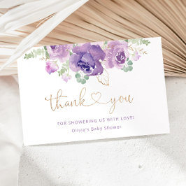 Tarjeta Lílago morado oro floral ducha bebé gracias