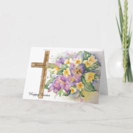 Tarjeta Lilak acuarelas con cruz para Pascua