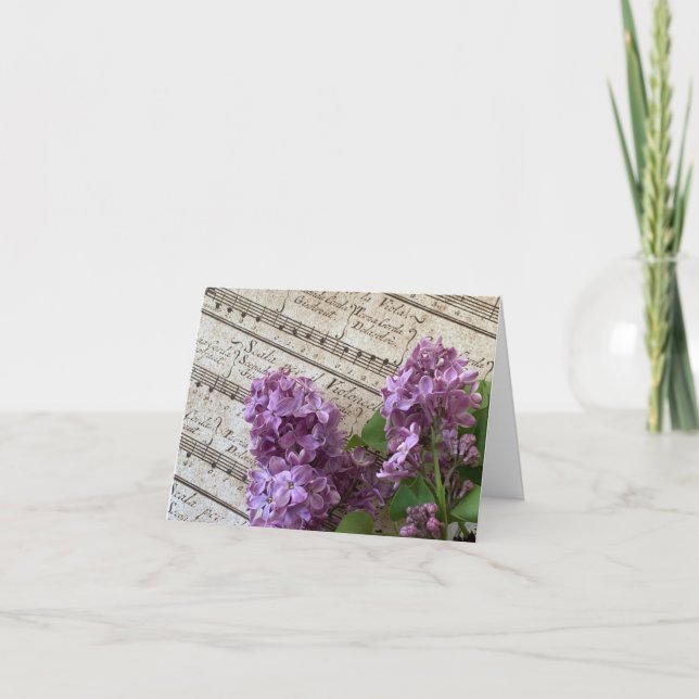 Tarjeta Lilas en vieja partitura (Anverso)