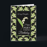 Tarjeta Lilies May Birday Card, Black: for Daughter<br><div class="desc">Una tarjeta de cumpleaños de mayo de bonito para una hija,  con un patrón de lirios del valle en un fondo negro; de la colección "Por el amor de los lirios" de Posh & Painterly.</div>