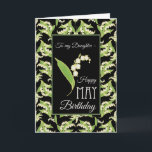 Tarjeta Lilies May Birday Card, Black: for Daughter<br><div class="desc">Una tarjeta de cumpleaños de mayo de bonito para una hija,  con un patrón de lirios del valle en un fondo negro; de la colección "Por el amor de los lirios" de Posh & Painterly.</div>