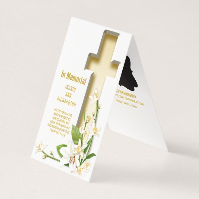 Tarjeta Lily Cross Scripting Foto Memorial funeral (Anverso)
