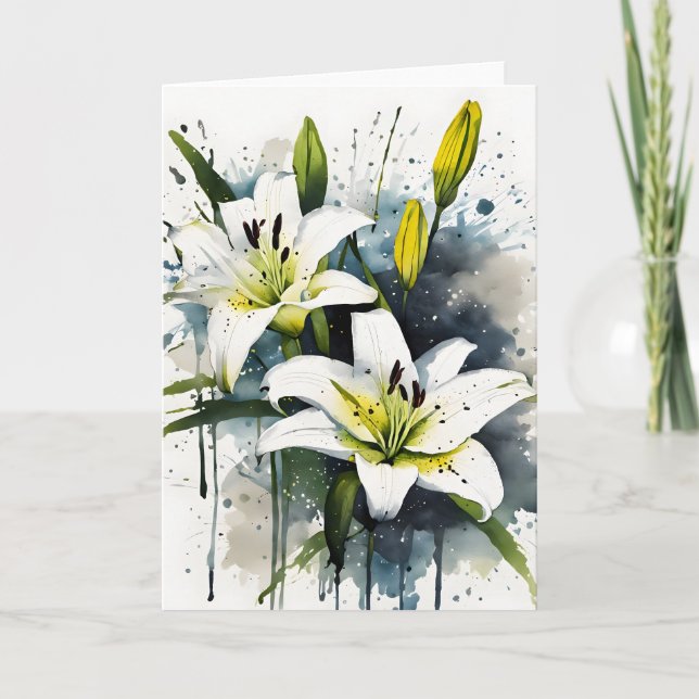 Tarjeta Lily - Flores de acuarela (Anverso)