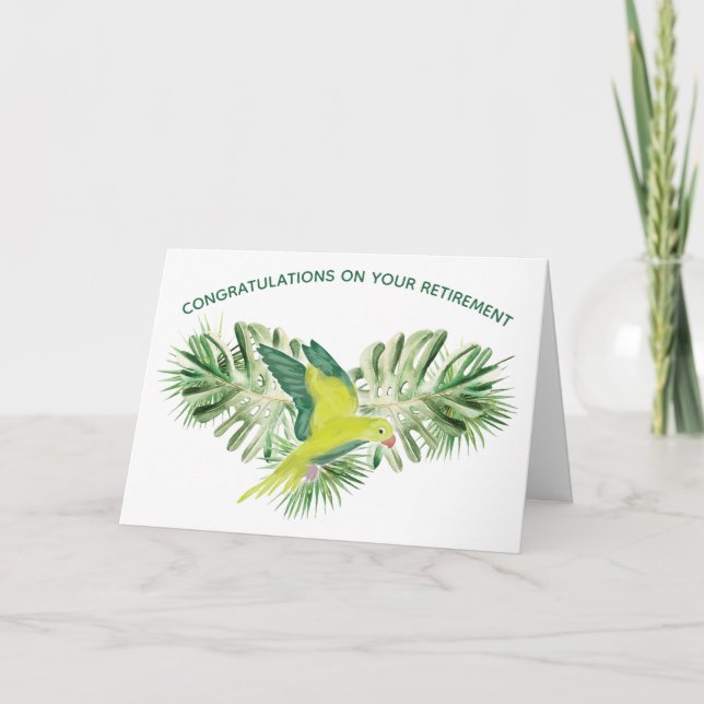 Tarjeta Lime Green Parrot Feliz Saludo de Jubilación (Anverso)