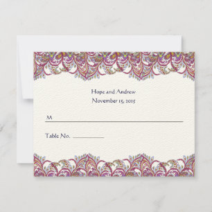 Tarjeta Lime Green y Raspberry Damask Wedding Plac