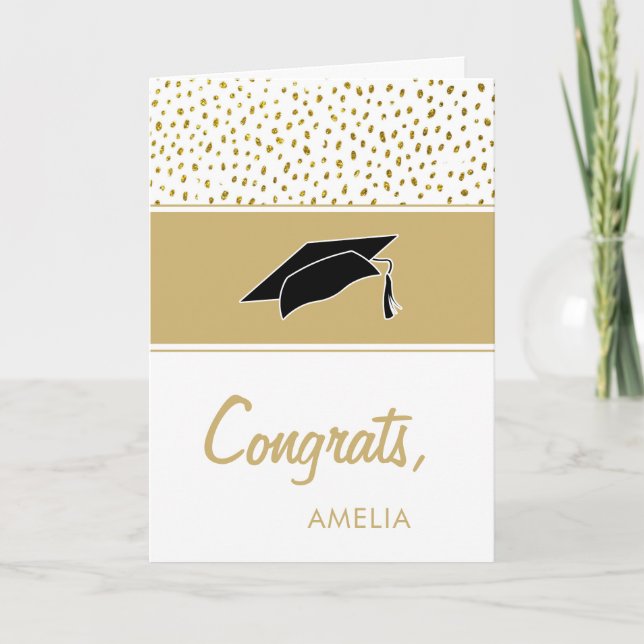 Tarjeta Límite de graduación de Purpurina de oro moderno (Anverso)