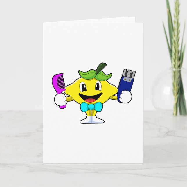 Tarjeta Limón como peluquero con peine y navaja (Anverso)