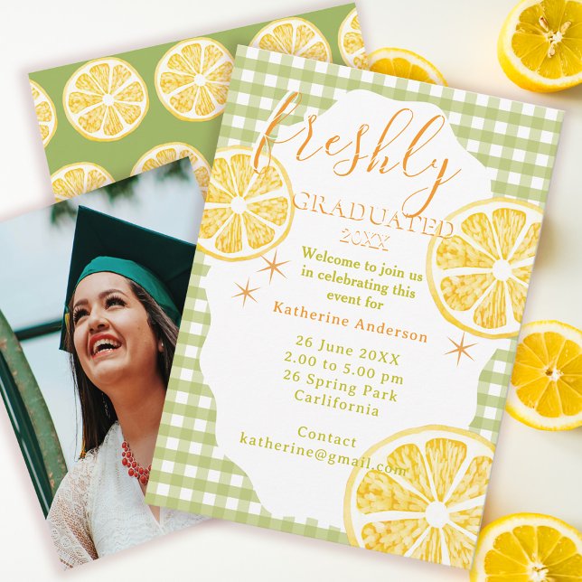 Tarjeta Limon Gingaham recien graduado  (Freshly Lemon Graduated Invitation Card.)