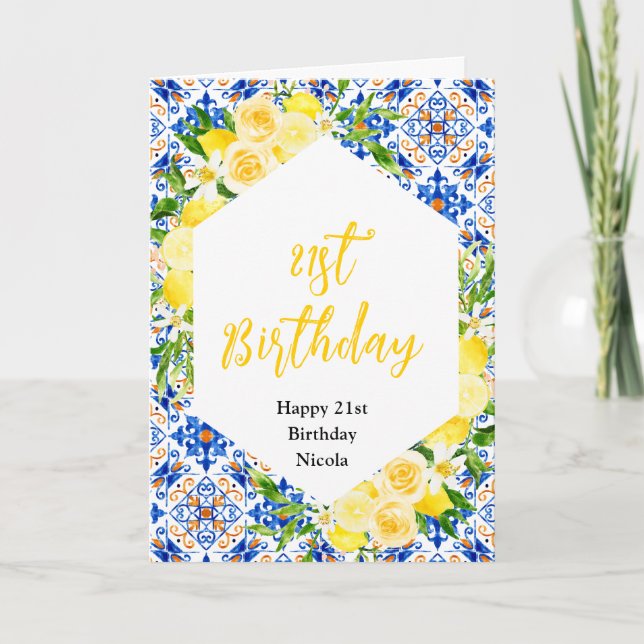 Tarjeta Limones con Follaje Cumpleaños Mediterráneo (Anverso)