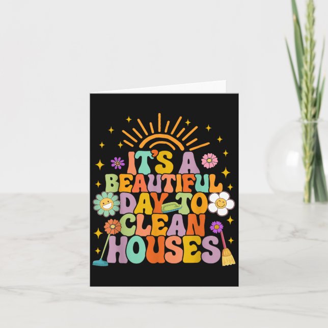 Tarjeta Limpieza de casa es un bello día para limpiar (Anverso)