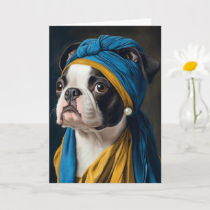 Tarjeta Linda Boston Terrier Perla Pendiente Todas las Oca