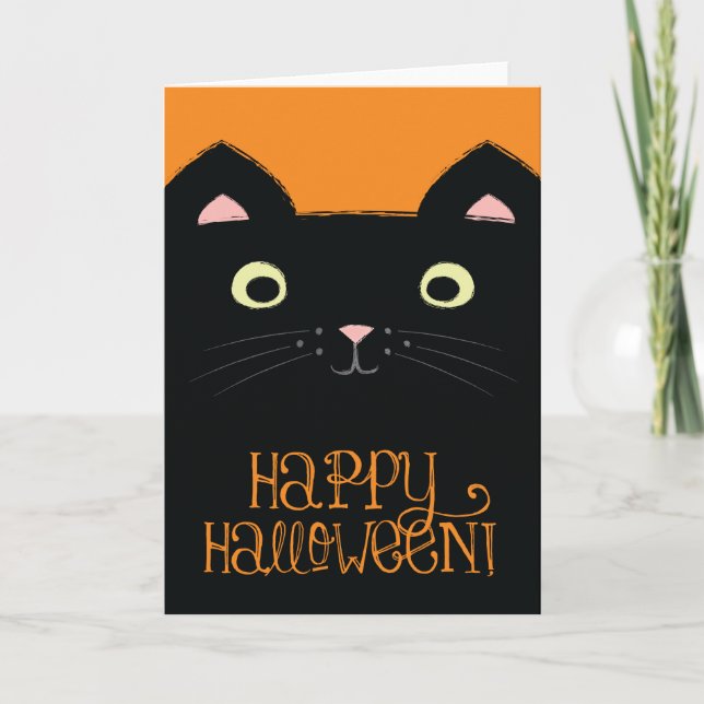 Tarjeta linda de Halloween del gato negro (Anverso)