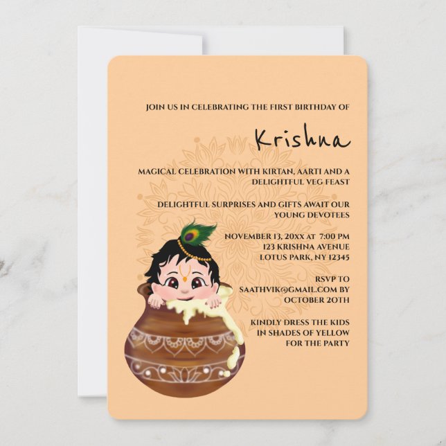 Tarjeta linda de Krishna para cumpleaños - Arte de (Anverso)
