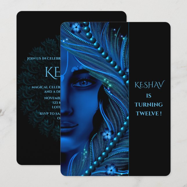 Tarjeta linda de Krishna para cumpleaños - Arte de (Anverso / Reverso)