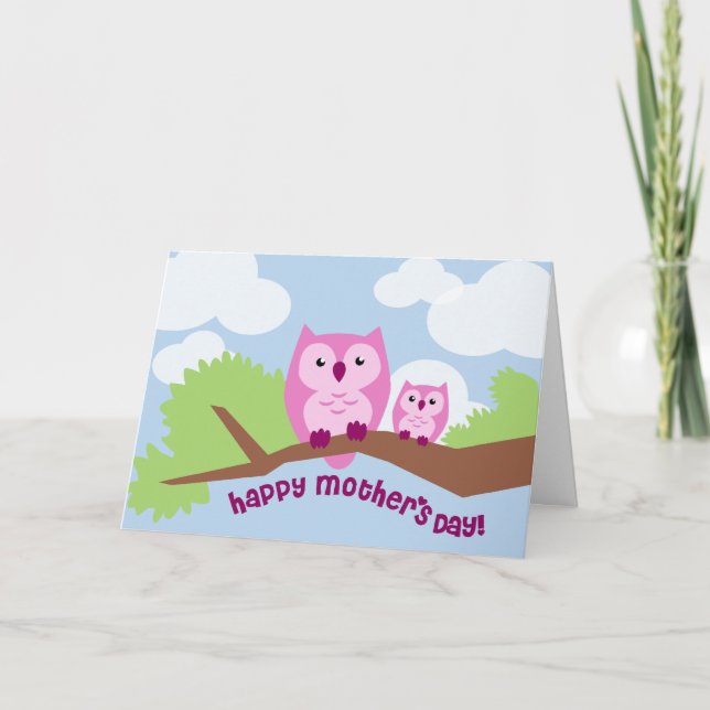 Tarjeta linda del día de madre de los búhos (Anverso)