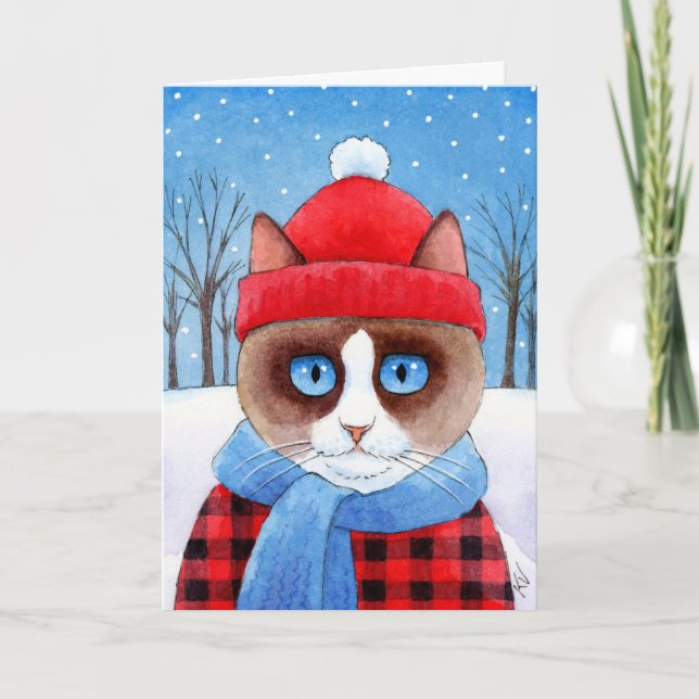 Tarjeta linda del invierno del navidad del gato (Anverso)