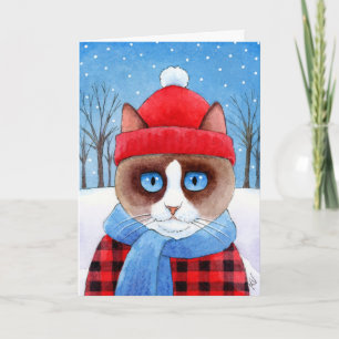 Tarjeta linda del invierno del navidad del gato