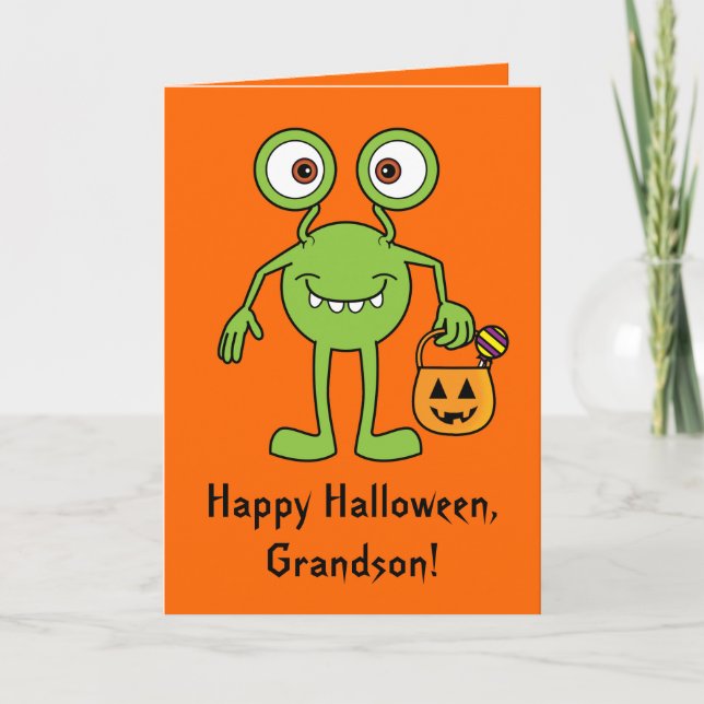 Tarjeta linda del monstruo del nieto del feliz (Anverso)