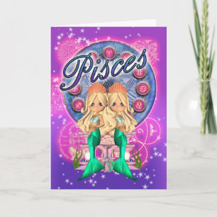 Tarjeta linda del zodiaco de Piscis con dos