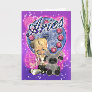 Tarjeta linda del zodiaco del aries con la hembra