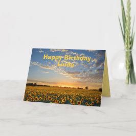 Tarjeta Linda feliz cumpleaños girasoles al atardecer