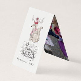 Tarjeta Linda foto de Navidad del zorro de invierno en acu