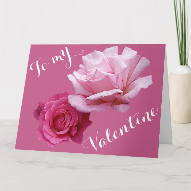 Tarjeta Lindas rosas rosadas amor de San Valentín floral h (Anverso)