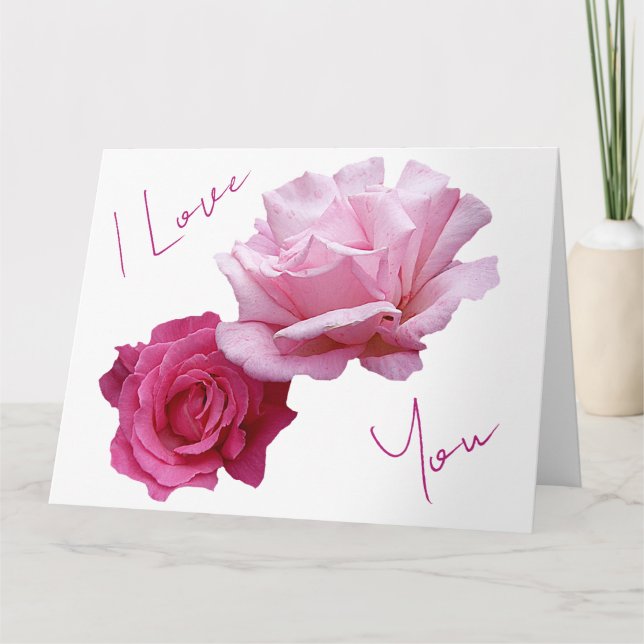 Tarjeta Lindas rosas rosadas amor de San Valentín floral h (Anverso)