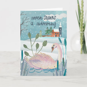 Tarjeta Lindo 12 días de Navidad Siete Cisnes Nadando
