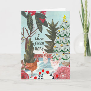 Tarjeta Lindo 12 días de Navidad tres gallinas francesas