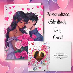 Tarjeta Lindo Anime Bi-Racial Día de San Valentín Personal