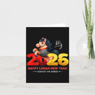 Tarjeta Lindo Año del Caballo - Negro Divertido Feliz Año 