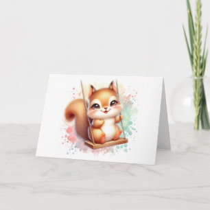 Tarjeta Lindo Bebé Ardilla Caprichosa Aquarela Bosque