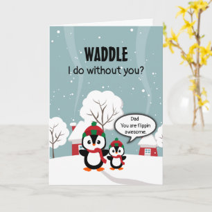 Tarjeta Lindo bebé pingüino gris en nieve de invierno