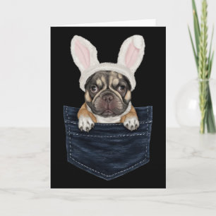 Tarjeta Lindo cachorro de Bulldog Francés con gorro de con