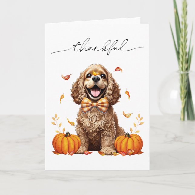 Tarjeta Lindo Cocker Spaniel Hojas de Otoño Calabazas (Anverso)