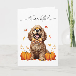 Tarjeta Lindo Cocker Spaniel Hojas de Otoño Calabazas