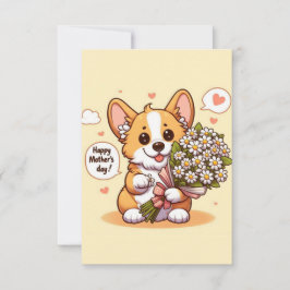 Tarjeta Lindo Corgi de Dibujos Animados con Margaritas Fel