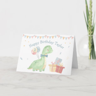 Tarjeta Lindo Cumpleaños Acuarela Dinosaurio Dos Años