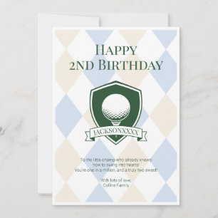 Tarjeta Lindo Cumpleaños Golf Azul Moderno Niños Feliz 2do
