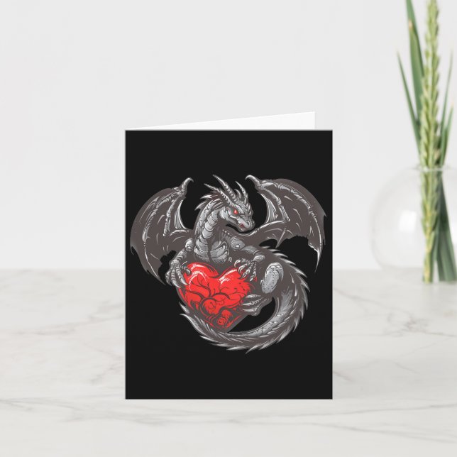 Tarjeta Lindo dragón con traje de corazón rojo grande  (Anverso)