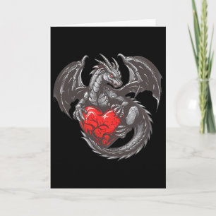 Tarjeta Lindo dragón con traje de corazón rojo grande 