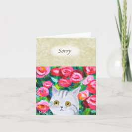 Tarjeta Lindo gato atigrado gris con lágrimas Floral bonit