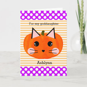 Tarjeta Lindo Gato Calabaza de Halloween Ahijada