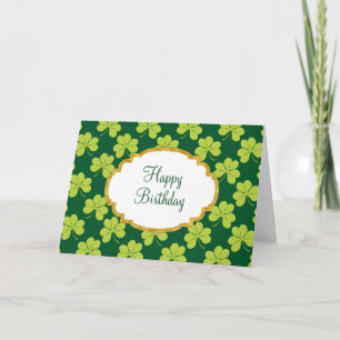 Tarjeta Lindo Green Clover Shamrock Pattern Cumpleaños